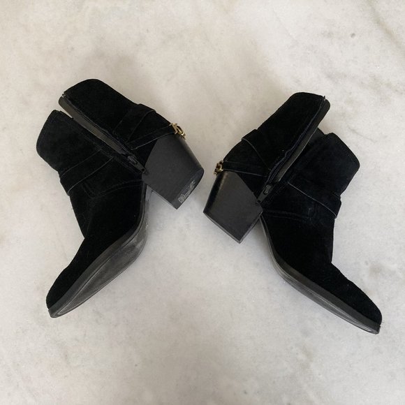 Michael Kors Goldie black suede western ankle boot / bootie, gold hardware - Picture 6 of 8